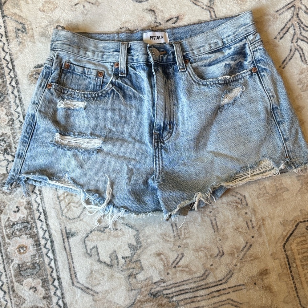Pistola Light Blue Distressed Jean Shorts